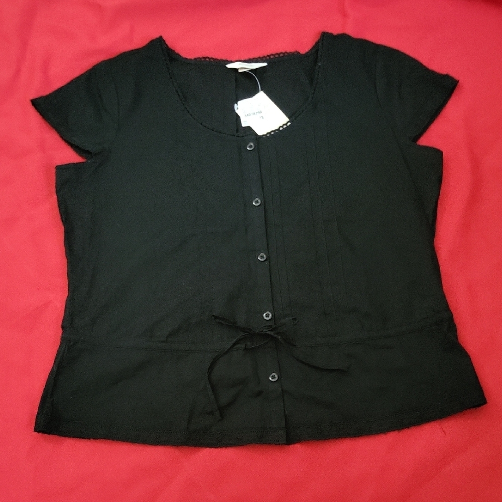 NWT Christopher & Banks Petite Women's Black Button-Up Top